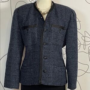 Liz Wear- Black and Navy Wool Blend Tweed Blazer size 10
